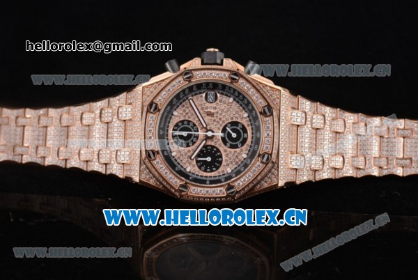 Audemars Piguet Royal Oak Offshore Seiko VK67 Quartz Rose Gold/Diamonds Case with Rose Gold Dial Diamonds Bezel and Arabic Numeral Markers - Click Image to Close